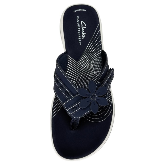 Clarks Breeze Opal Navy Faux Leather Womens Thong Sandals Size 8M - Picture 8 of 12